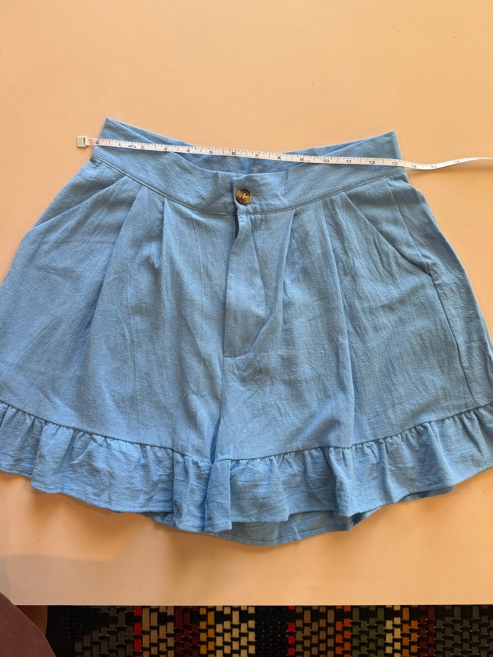 Light Blue Ruffle Hem Shorts - Picture 7 of 12